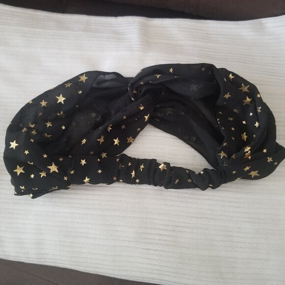 Black and Gold Star Headband Twist Knot Front Chiffon - Picture 2 of 4
